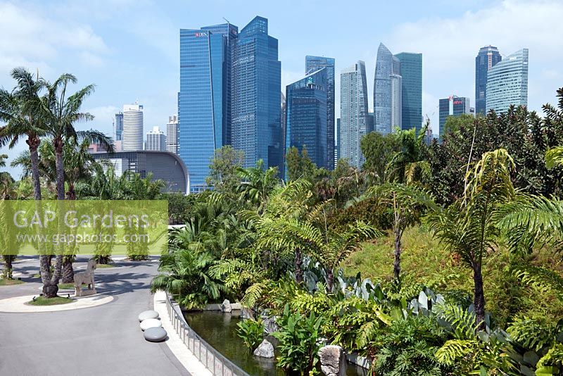 The Colonial Garden, Gardens by the Bay, with views towards downtown Singapore