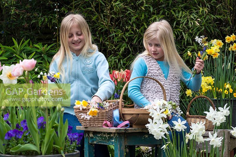 Children making a Mother's day posie in April