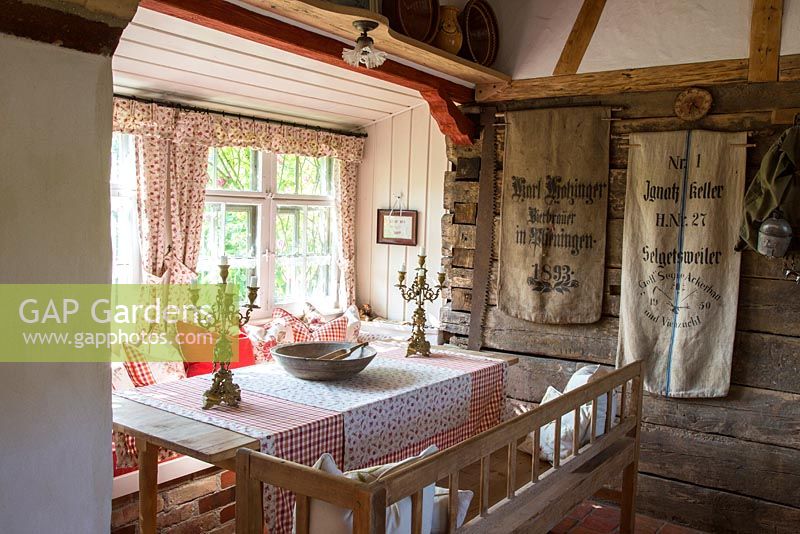 Interior of an old shed transformed into a summerhouse