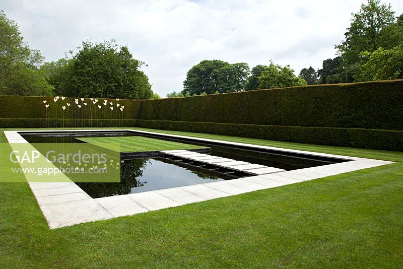 Water feature at Kiftsgate Court Gardens, Chipping Campden, Gloucestershire, UK, designed by Simon Allison