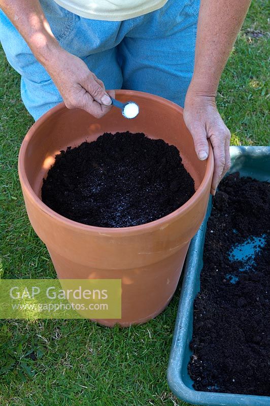 Add moisture retaining granules to the compost