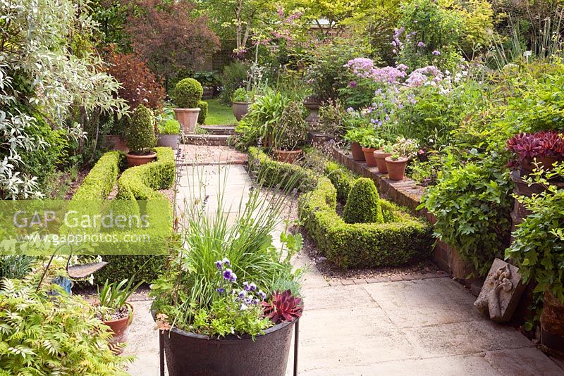 Looking down the parterre towards the far garden. Hope House, Caistor, Lincolnshire