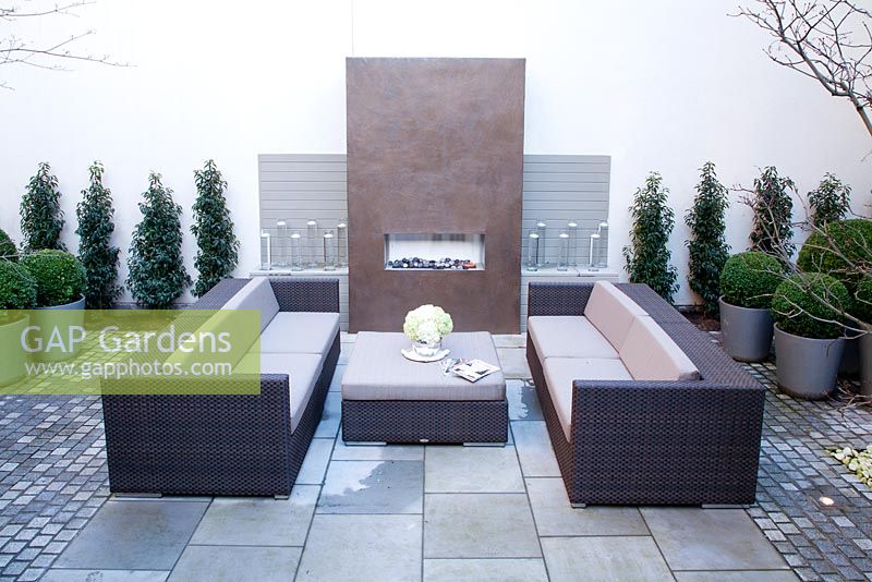 Seating area and fireplace, contemporary outdoor room