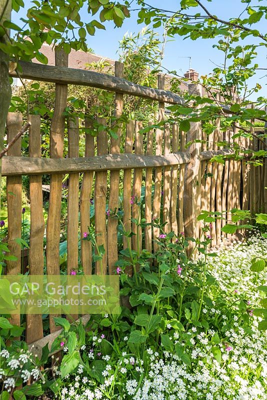 Cleft oak fence designed by Ian Robinson.