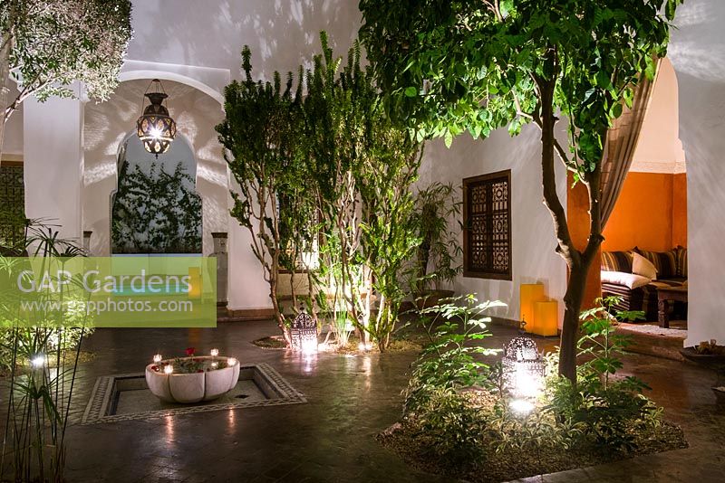 Courtyard garden at Riad l'Orangeraie, marrakech, Morocco