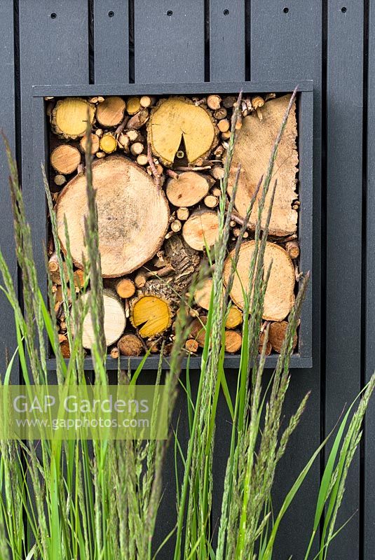 Insect House. Eat and Shelter, BBC Gardeners World Live 2016,  Designed by Michael John McGarr. RHS Flower Show Birmingham
