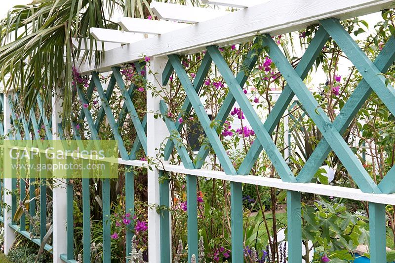 Blue and white painted pergola - Great Gardens of the USA The Beaches of Fort Myers 