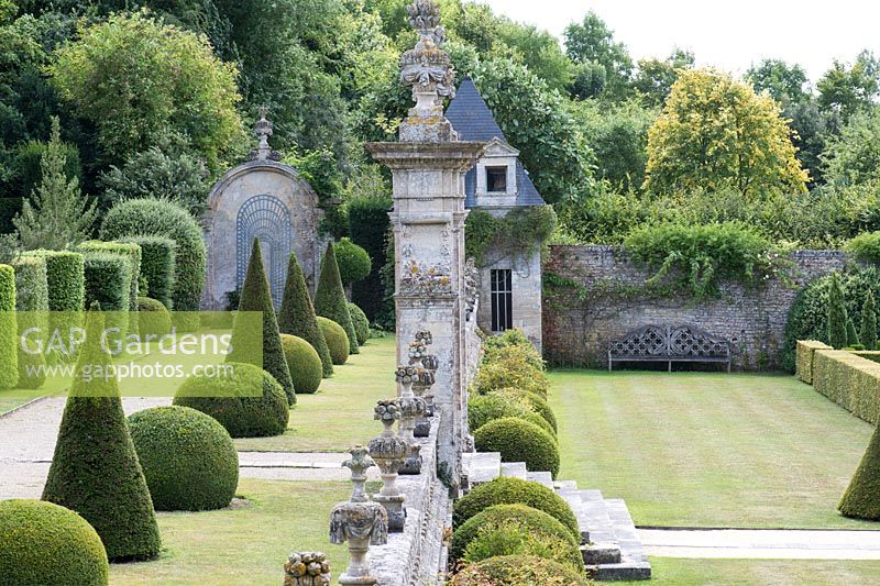 Formal garden at Chateau de Brecy, Normandy, France