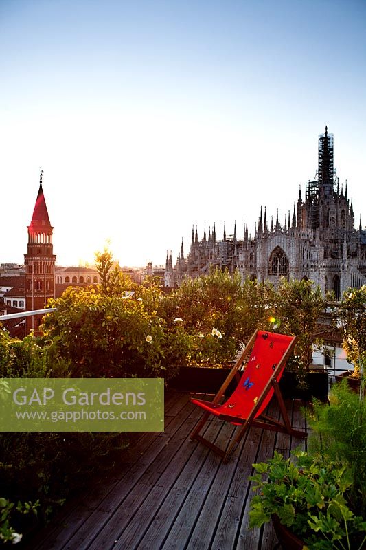 View from terrace to Duomo cathedral. Milan. Italy