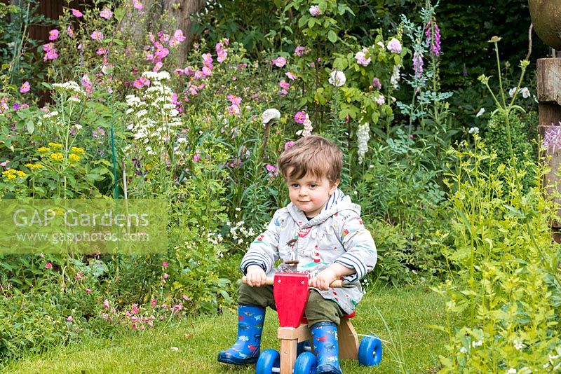 Sue and Clive Lloyd's grandson, two-year-old  Albert, plays in their garden.