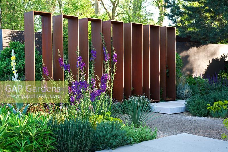 Corten steel screen structure in The Daily Telegraph Garden at RHS Chelsea Flower Show 2010 designed by Andy Sturgeon