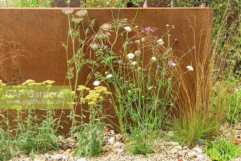 The Brownfield Metamorphosis garden at the RHS Hampton Court Flower Show 2017. Designer: Martyn Wilson. Sponsor: St Modwen Properties plc. Gold Medal.