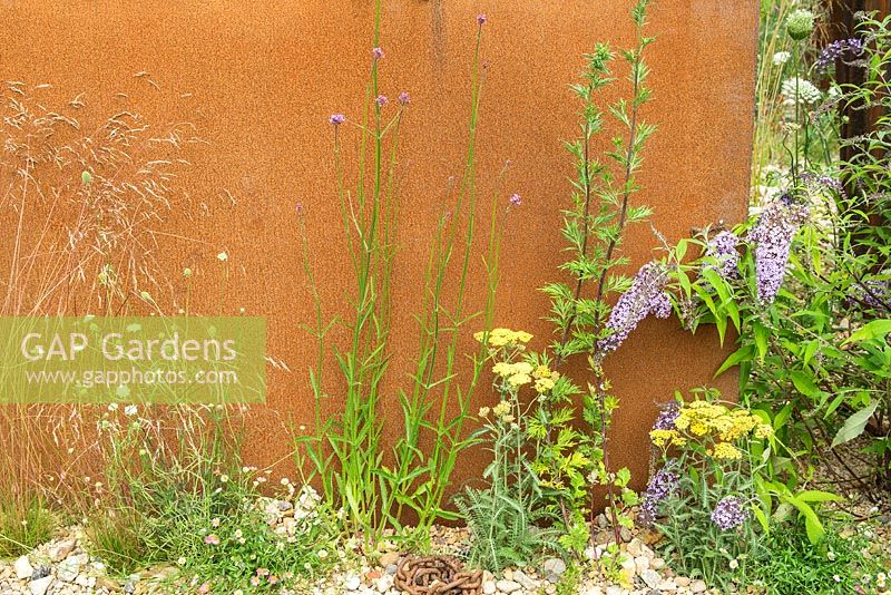 The Brownfield Metamorphosis garden at the RHS Hampton Court Flower Show 2017. Designer: Martyn Wilson. Sponsor: St Modwen Properties plc. Gold Medal.