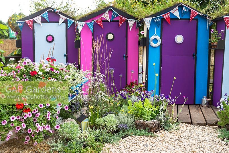 The Southend garden 'Fun on Sea' at the RHS Hampton Court Flower Show 2017. Designer: Tony Wagstaff. Sponsor: Sovereign Play Equipment. Awarded a Silv