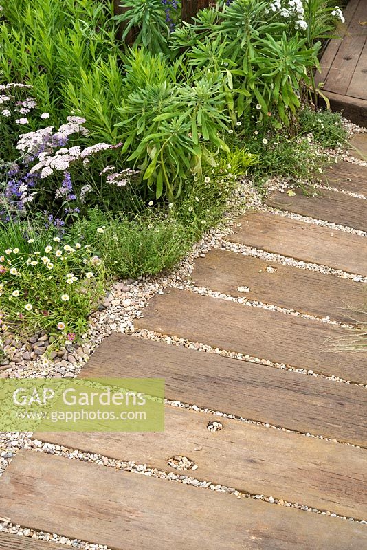 The Southend Council 'By The Sea' garden. RHS Hampton Court Flower Show 2017. Designer James Callicott. Sponsor Southend Borough Council. Silver Gilt.