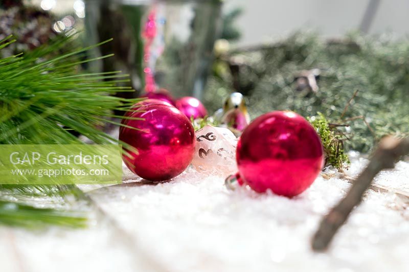 Christmas decoration in pink color tones