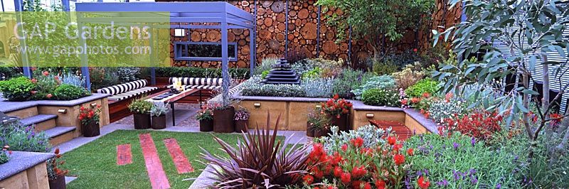 Australian Inspiration garden for RHS Chelsea Flower Show. Contemporary seating area and garden
