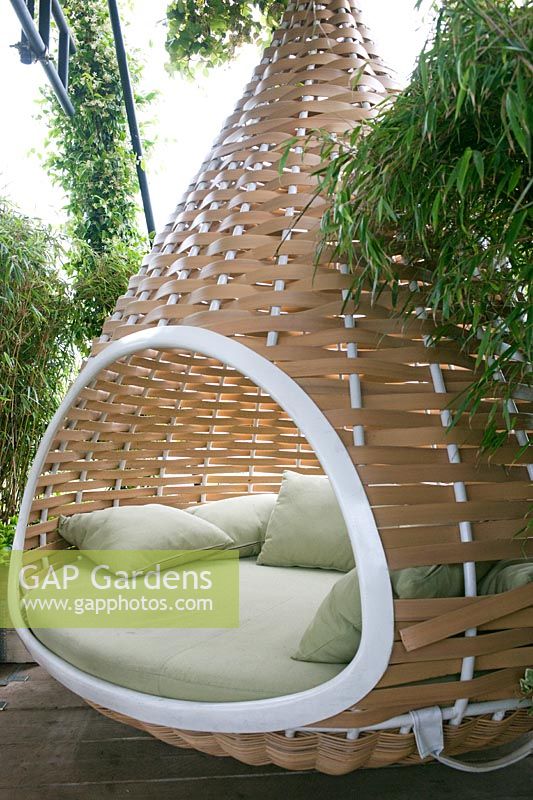 Woven hanging seat in The Westland Magical Garden by Diarmuid Gavin at RHS Chelsea Flower Show 2012