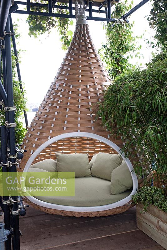 Woven hanging seat in The Westland Magical Garden by Diarmuid Gavin at RHS Chelsea Flower Show 2012