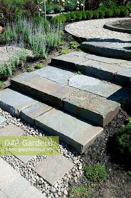 Garden scenery with natural stone steps