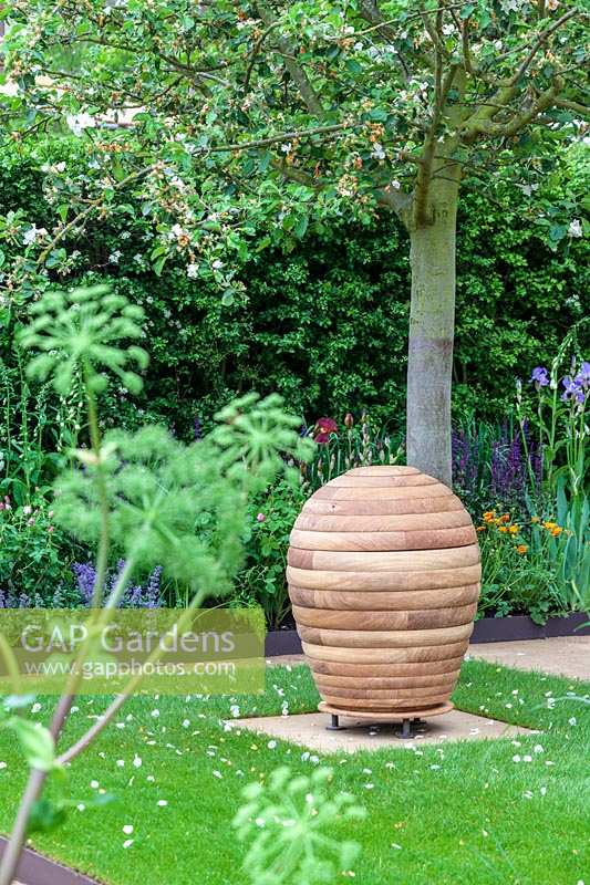 Chelsea Flower Show, 2013. The Homebase Garden, wooden 'beehive'
