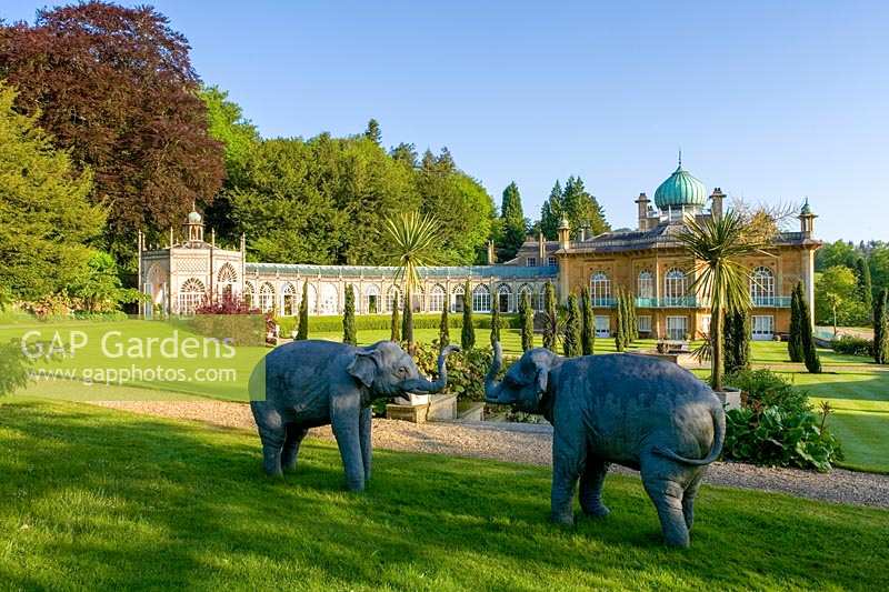 Sezincote, Moreton-in-Marsh, Gloucestershire, UK ( Peake ) Exotic oriental water garden with Indian style house.