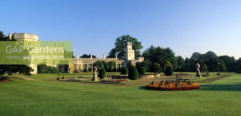 Ashridge Hertfordshire design Humphrey Repton formal classical Versailles style garden Round bedding plant flower bed with Canna