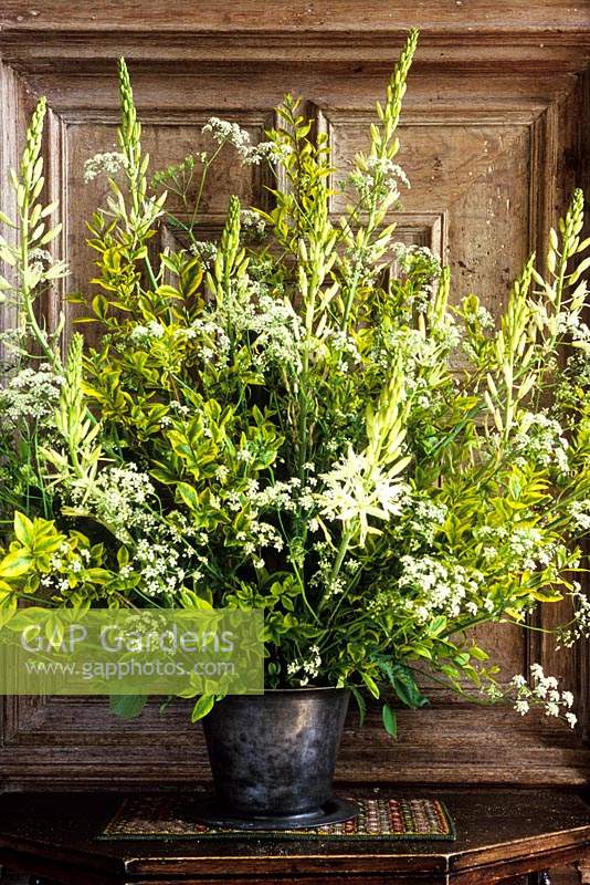 Parham Sussex cut flower floral arrangement by Joe Reardon Smith cow parsley camassias variegated euonymus May