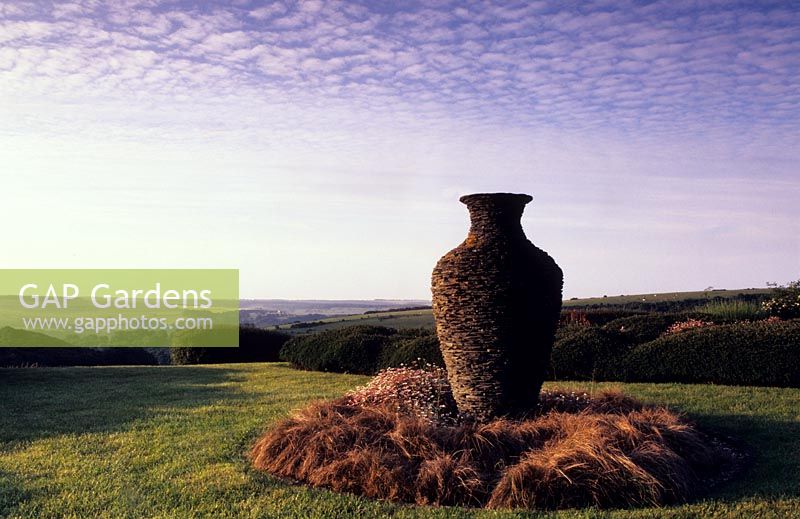 Meadowdown Sussex sculpture by Joe Smith with view of downs