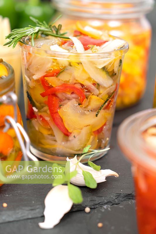 Pickled vegetables with Cucurbita pepo con. giromontiina