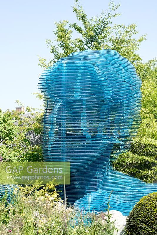 Blue perspex acrylic sculpture - The Myeloma UK Garden - Sponsor: Myeloma UK - RHS Chelsea Flower Show 2018
