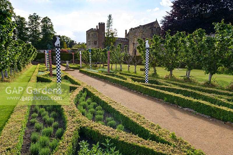 View of the Heraldic Garden with Sidney family symbols, Parterre with lavender 
and sage