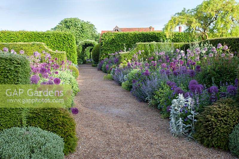 Dramatic borders  with clipped yew and hornbeam hedges
