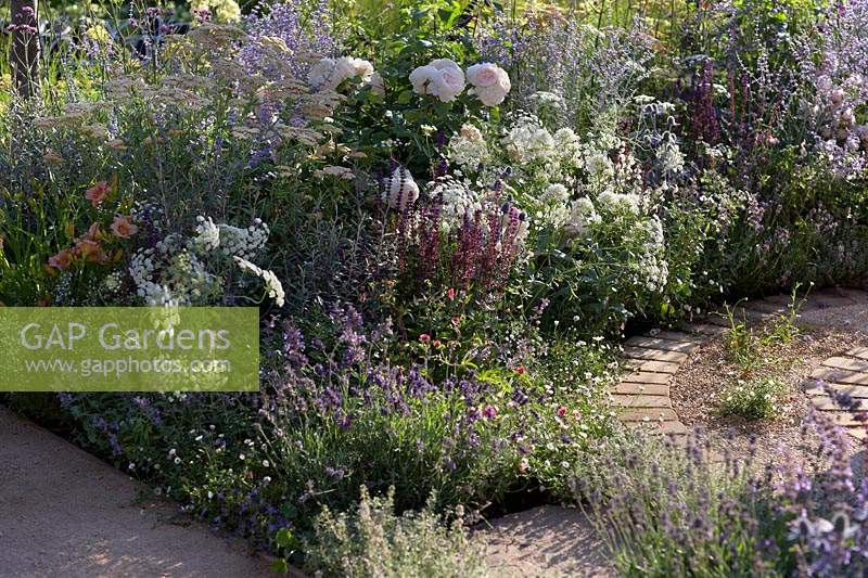 Mixed, flowering border. Best of Both Worlds Garden, Sponsored by BALI, RHS Hampton Court Palace Flower Show, 2018.