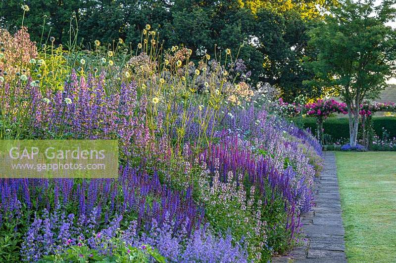 Long herbaceous border at Town Place in Sussex, UK. 