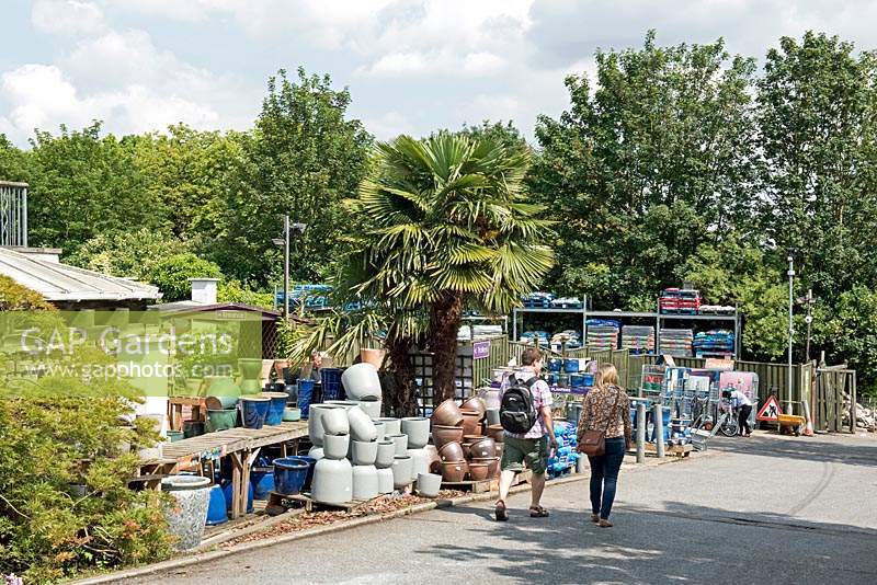 People visiting Alexandra Palace Garden Centre on a summer day, London Borough of Haringey.