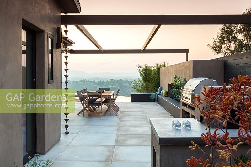 Modern garden and patio area, San Diego, USA