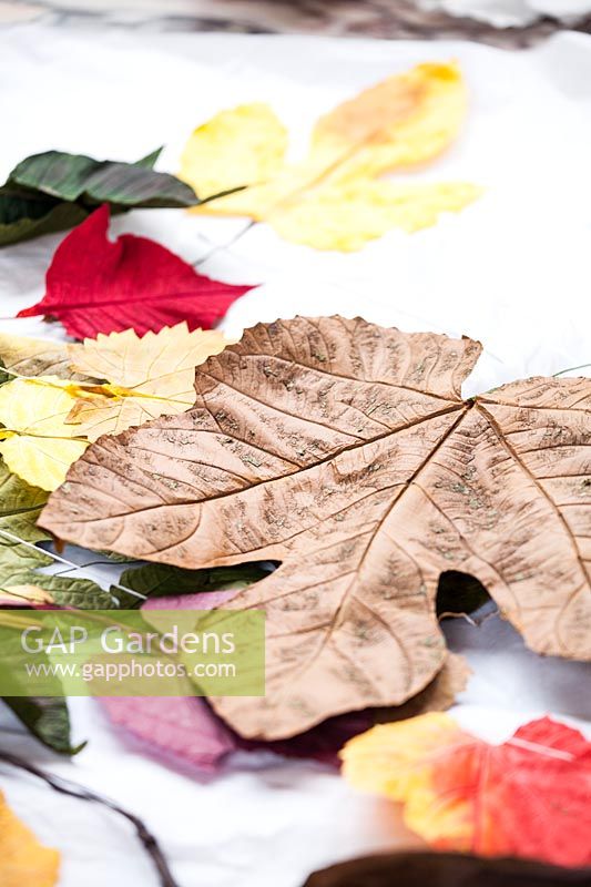 Colourful artificial leaves. 