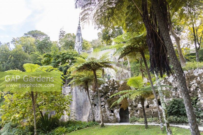 View across lawn to the chapel. Sintra, near Lisbon, Portugal, September. 