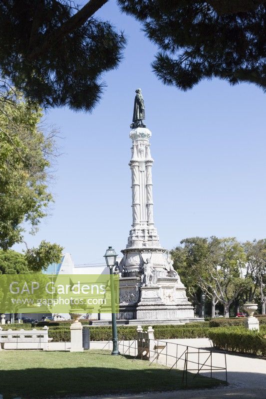 Statue of Alfonso de Albuquerque in centre of park. Belem district, Lisbon, Portugal, September