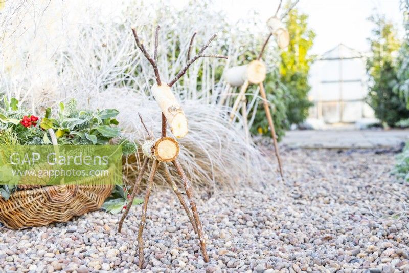 Birch reindeer in a gravel garden