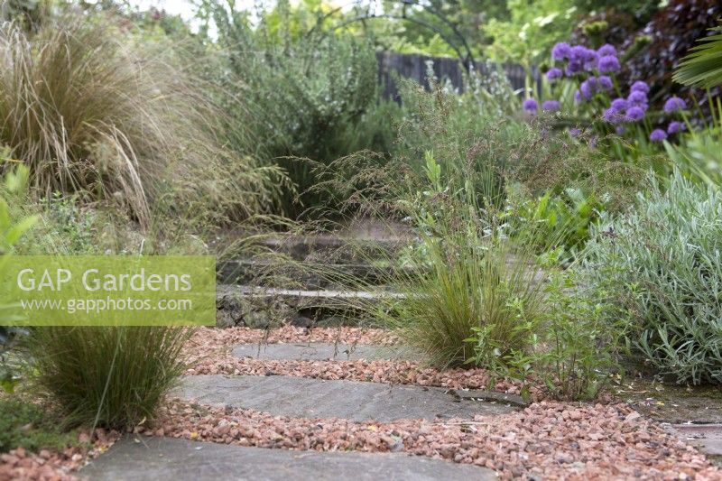 Gravel and stone pathway, interplanted with grasses