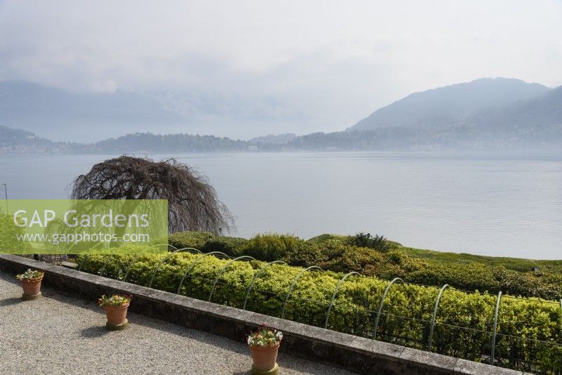 View from the Villa Carlotta on the shore of Lake Como in Italy in spring
