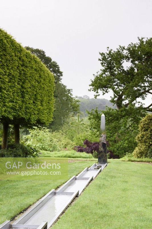 Rill running along the centre of a hornbeam allee in May