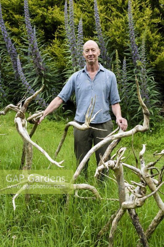Painter Nick Williams with his arrangement of echium roots