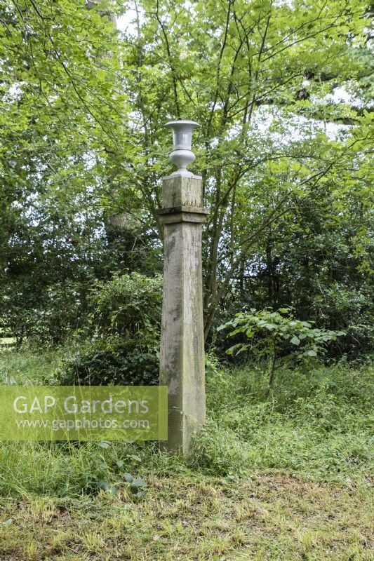 Urn on tall wooden column in the Lime Avenue. August.