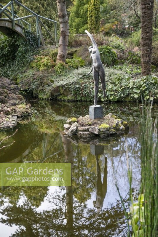 Female sculpture in the Rock and Water Garden at Compton Acres, Canford Cliffs, March