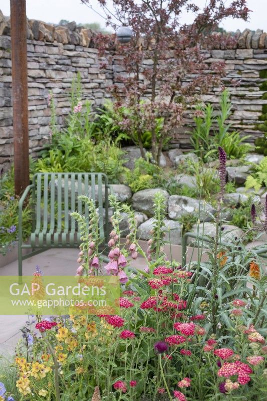 Mixed perennial planting in the 'Elements of Sheffield' garden at the RHS Chatsworth Flower Show 2019, June