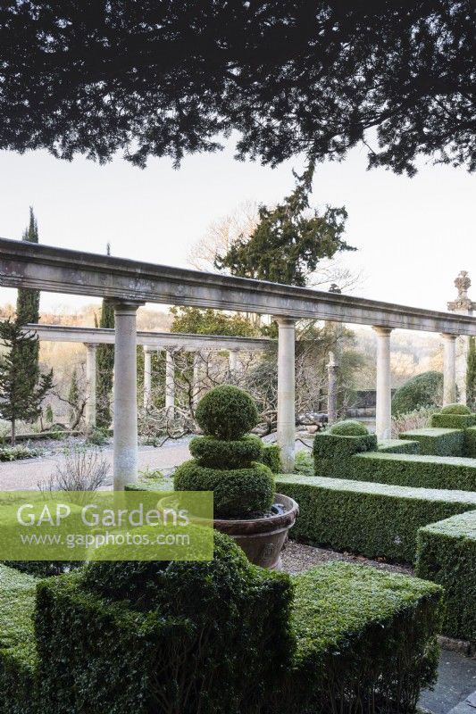 Box parterre at Iford Manor in January