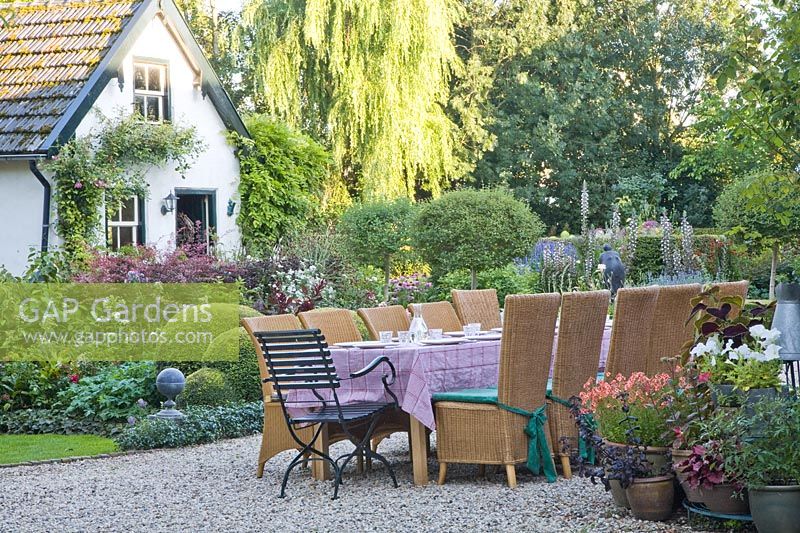 Seating area with table in the garden 